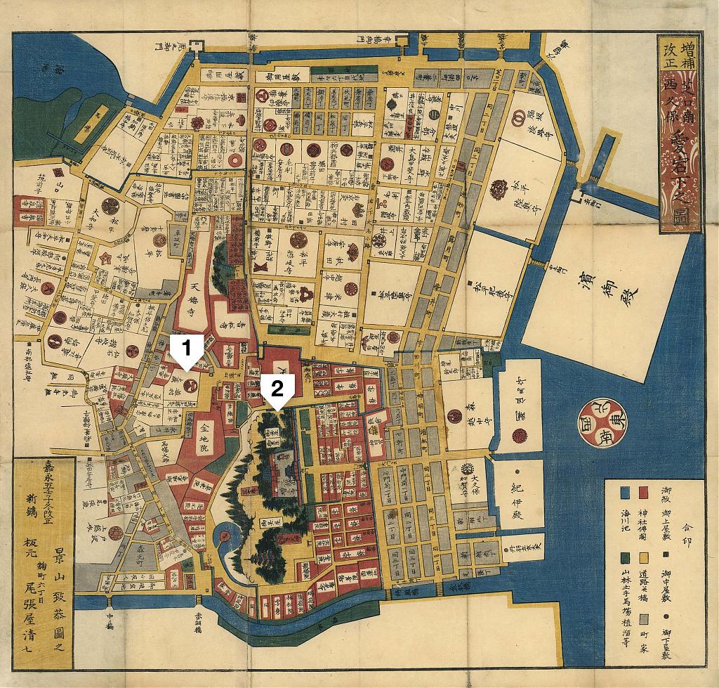 嘉永5年ごろ(1852年)の大使館建築予定地周辺の地図。