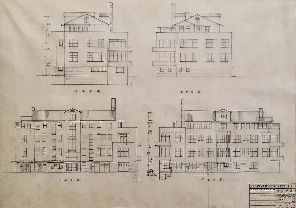 ウィリアム・メレル・ヴォーリズ一柳事務所によって設計された共同住宅の平面図。