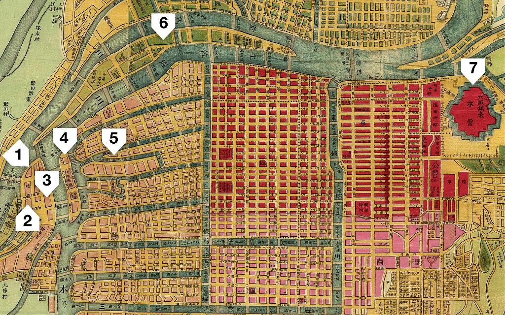 1885年の大阪の地図。