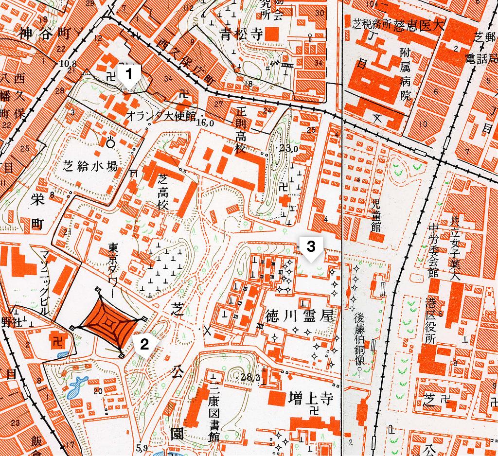 1962年の在日オランダ大使館周辺地図。