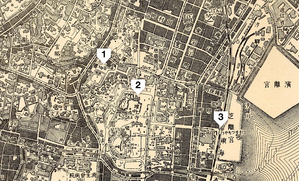 1923年の東京のオランダ大使館周辺の地図。