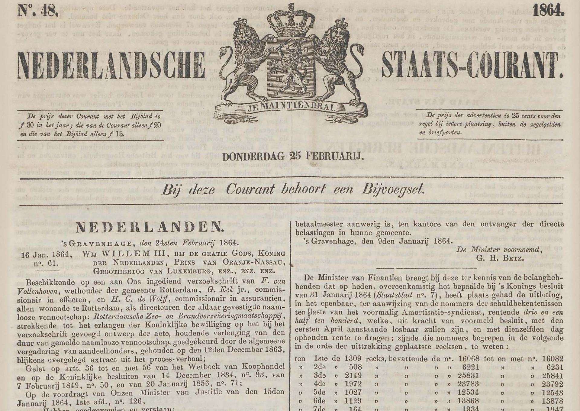 Nederlandsche Staatscourant 1864