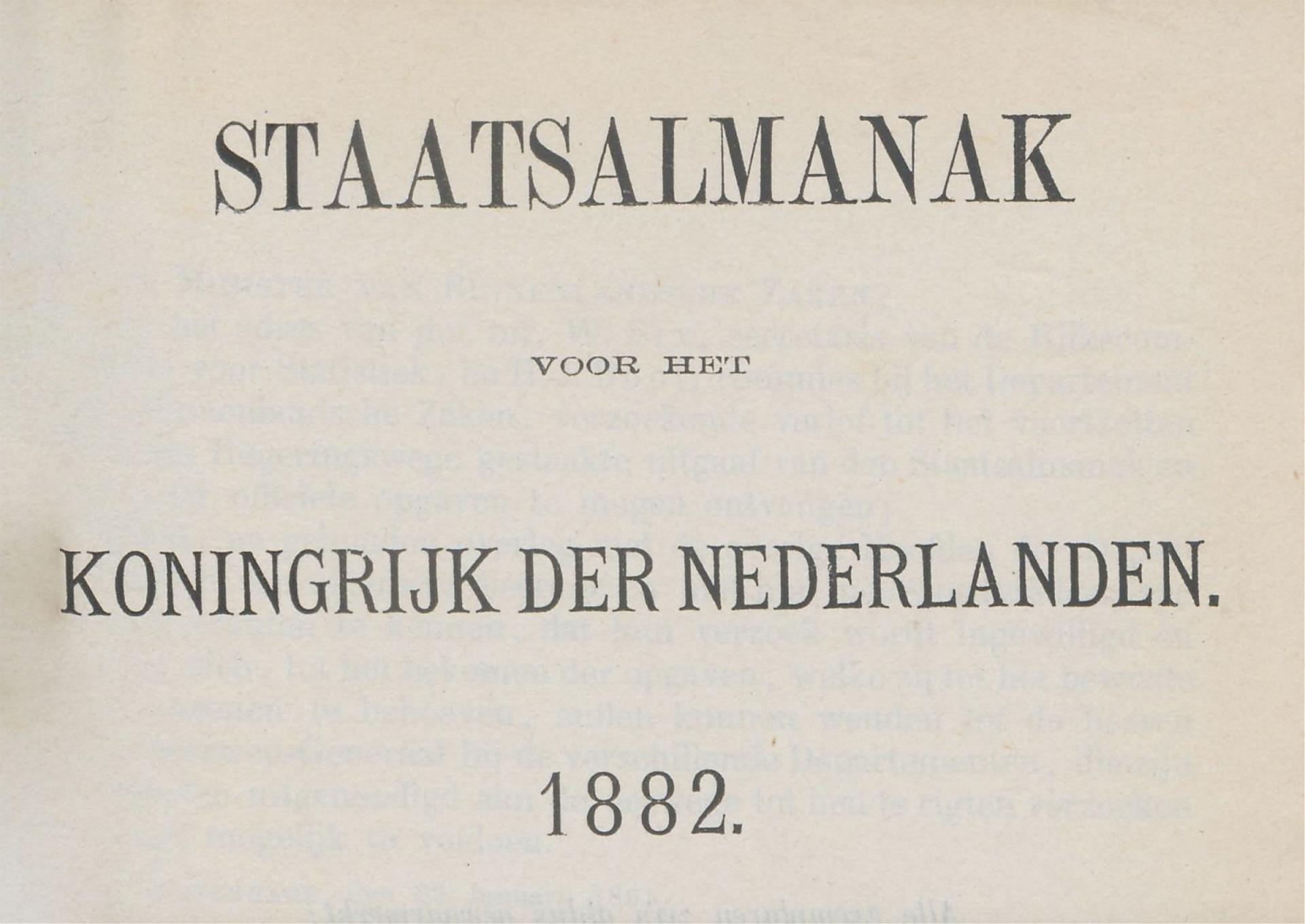 Staatsalmanak voor het Koningrijk der Nederlanden 1882