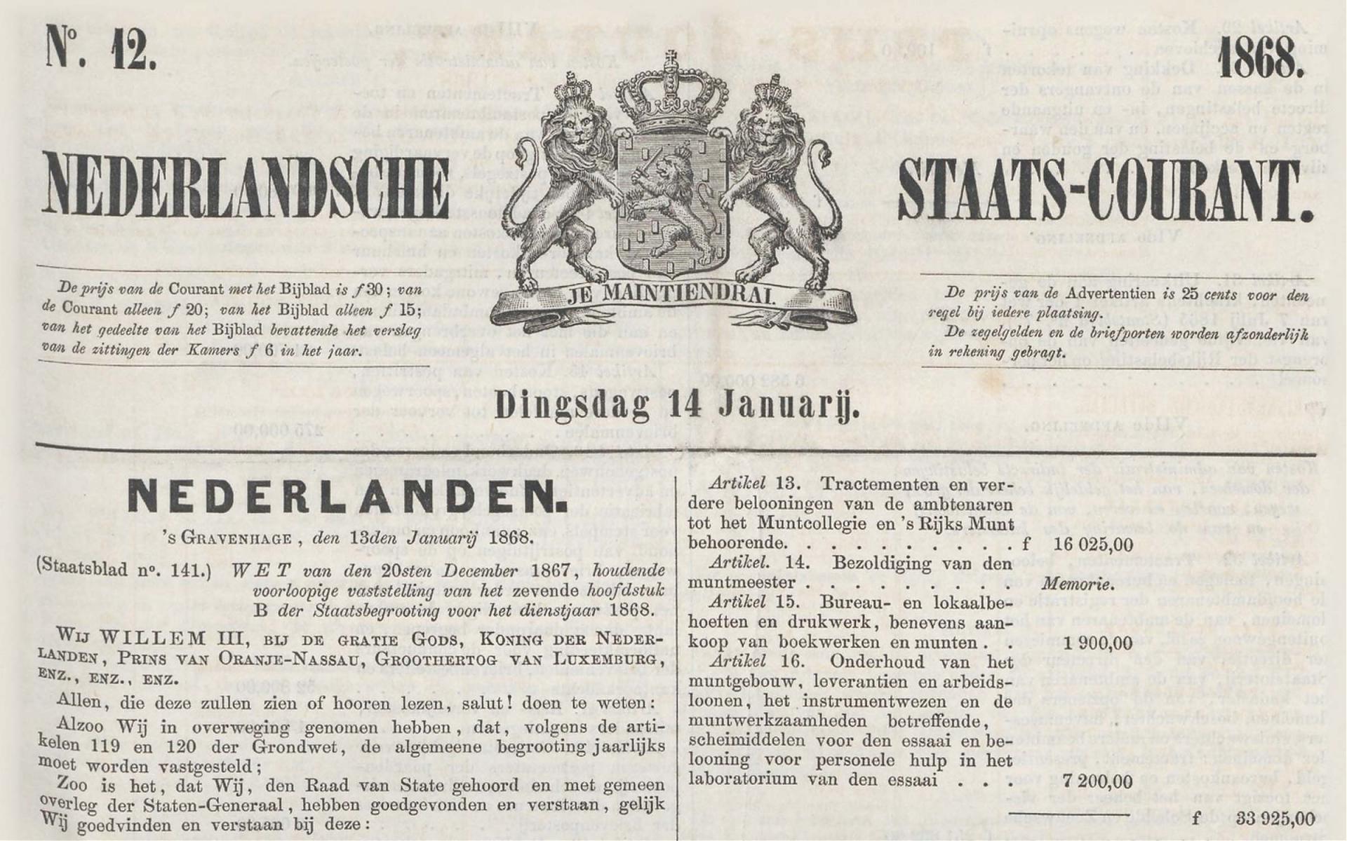 Nederlandsche staatscourant 1868