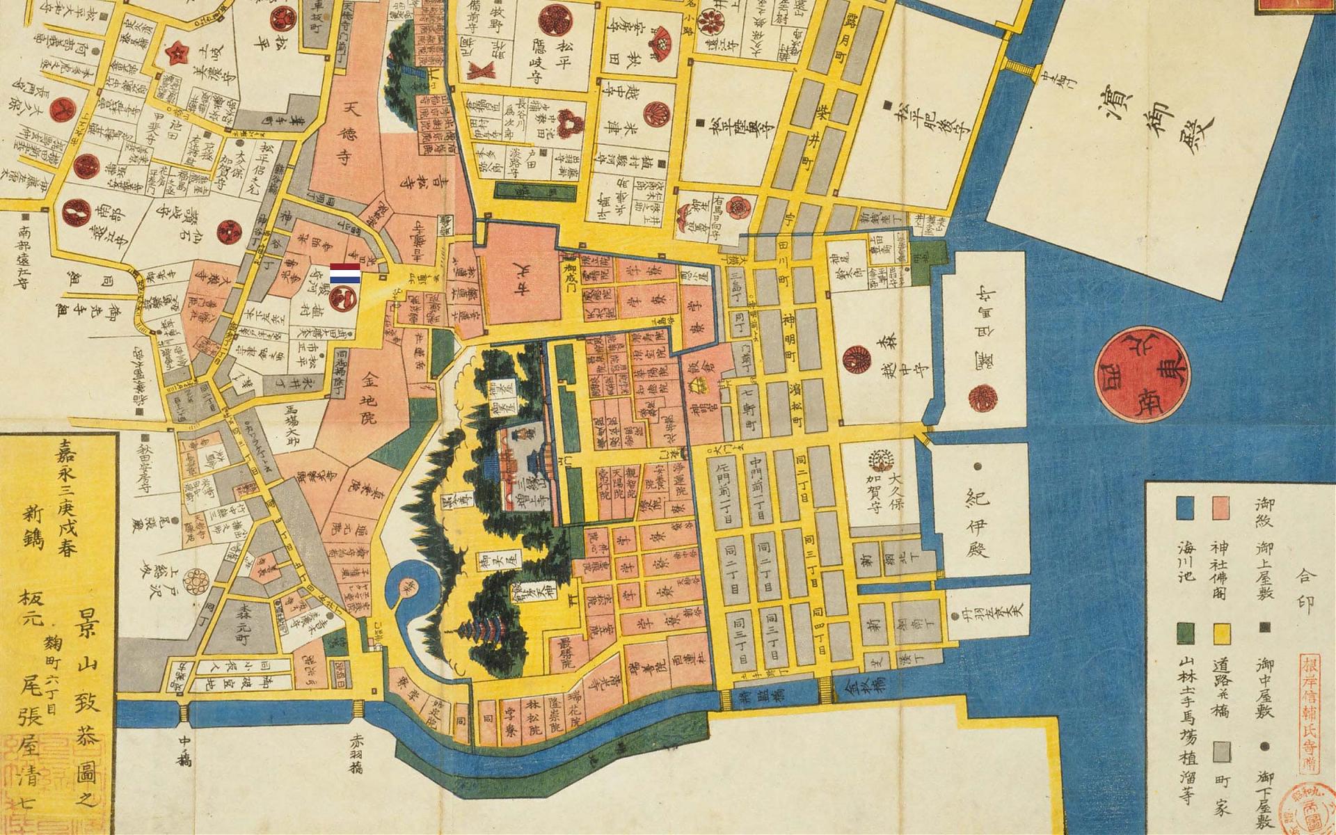 Map of the Shiba area in Edo, ca. 1852